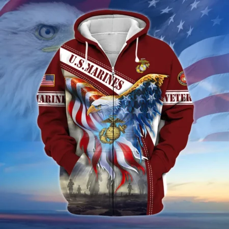 U.S.M.C Veteran All Over Prints Zipper Hoodie Shirt All Gave Some Patriotic Attire QT1906MCA6