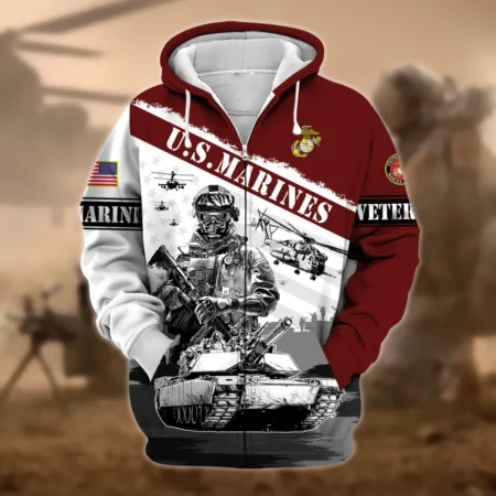U.S.M.C Veteran All Over Prints Zipper Hoodie Shirt Military Veterans Uniform Appreciation QT1906MCA18