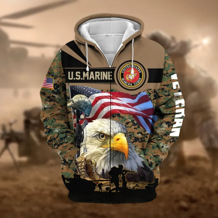U.S.M.C Veteran All Over Prints Zipper Hoodie Shirt Military Veterans Uniform Appreciation QT1906MCA19