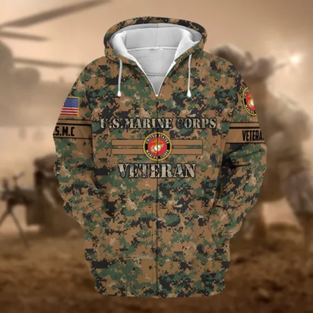 U.S.M.C Veteran All Over Prints Zipper Hoodie Shirt Retirees Patriotic Attire QT1906MCA21