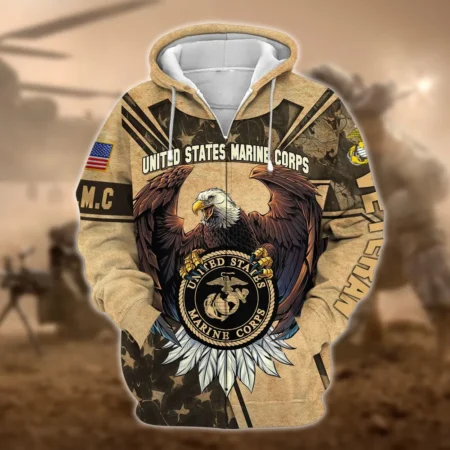 U.S.M.C Veteran All Over Prints Zipper Hoodie Shirt Retirees Patriotic Attire QT1906MCA23