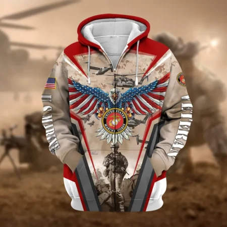 U.S.M.C Veteran All Over Prints Zipper Hoodie Shirt Retirees Patriotic Attire QT1906MCA24
