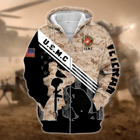 U.S.M.C Veteran All Over Prints Zipper Hoodie Shirt Retirees Patriotic Attire QT1906MCA25