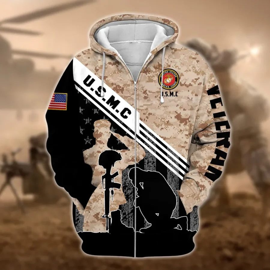 U.S.M.C Veteran All Over Prints Zipper Hoodie Shirt Retirees Patriotic Attire QT1906MCA25