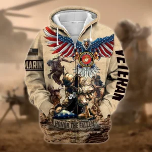 U.S.M.C Veteran All Over Prints Zipper Hoodie Shirt Retirees Uniform Appreciation QT1906MCA27