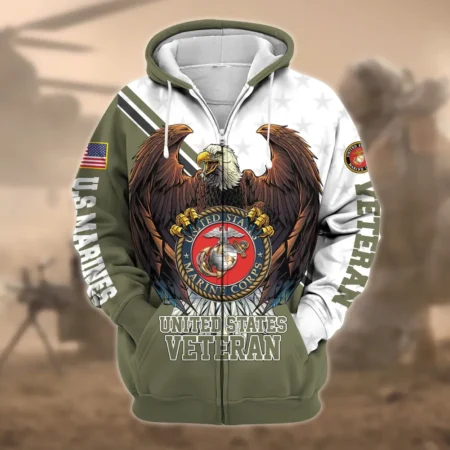 U.S.M.C Veteran All Over Prints Zipper Hoodie Shirt Retirees Uniform Appreciation QT1906MCA29