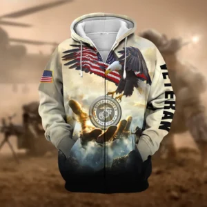 U.S.M.C Veteran All Over Prints Zipper Hoodie Shirt Retirees Uniform Appreciation QT1906MCA31