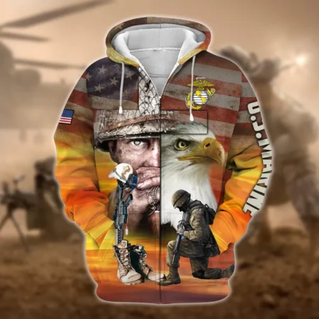 U.S.M.C Veteran All Over Prints Zipper Hoodie Shirt Some Gave All Patriotic Attire QT1906MCA39