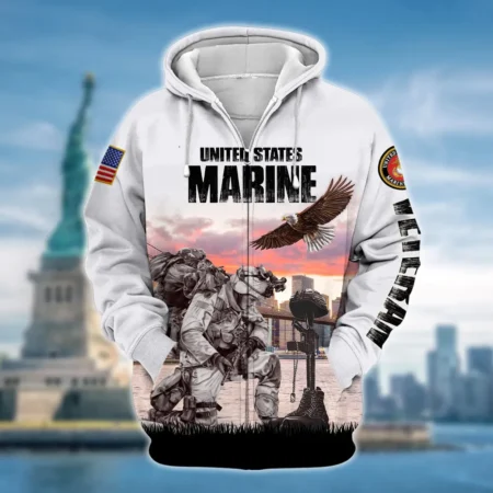 U.S.M.C Veteran All Over Prints Zipper Hoodie Shirt Some Gave All Patriotic Attire QT1906MCA40