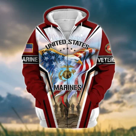 U.S.M.C Veteran All Over Prints Zipper Hoodie Shirt Some Gave All Patriotic Attire QT1906MCA41