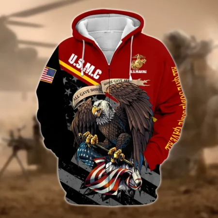 U.S.M.C Veteran All Over Prints Zipper Hoodie Shirt Some Gave All Patriotic Attire QT1906MCA43