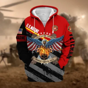 U.S.M.C Veteran All Over Prints Zipper Hoodie Shirt Some Gave All Patriotic Attire QT1906MCA46