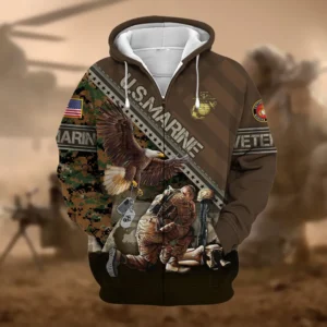 U.S.M.C Veteran All Over Prints Zipper Hoodie Shirt Some Gave All Patriotic Attire QT1906MCA51