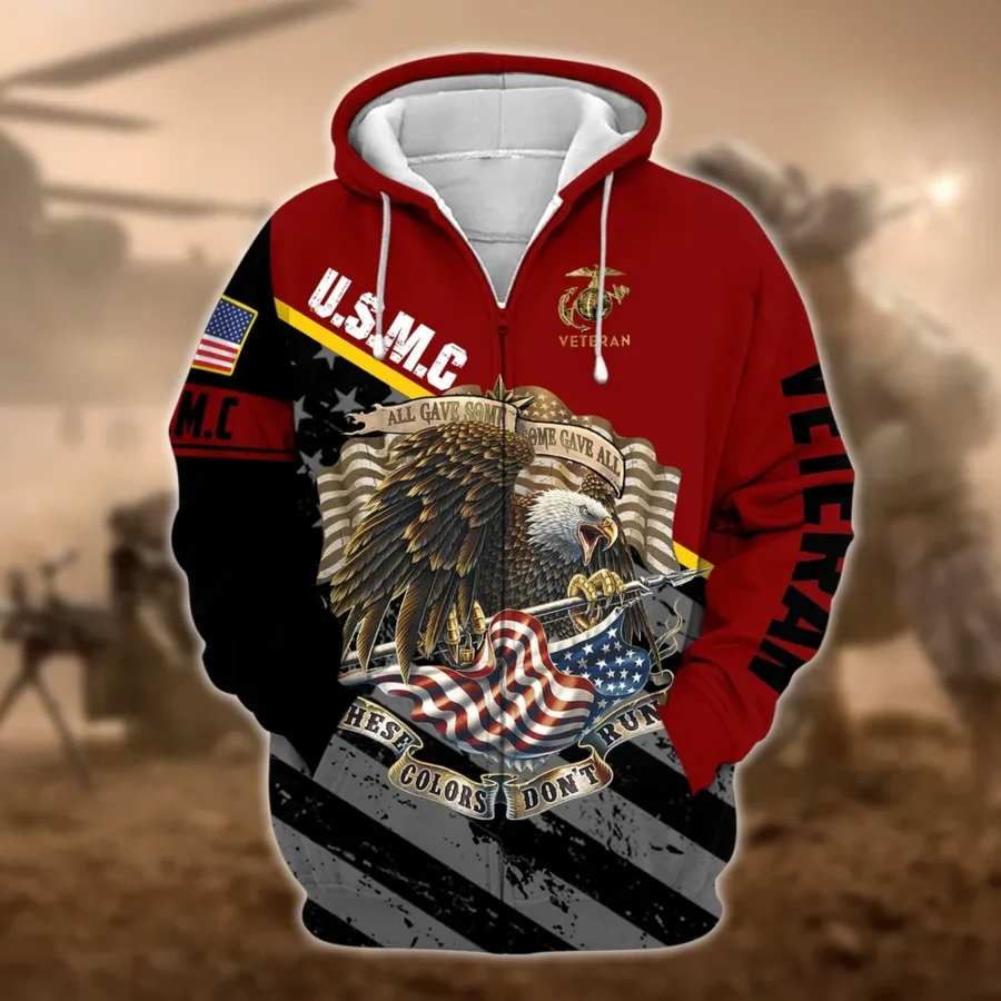 U.S.M.C Veteran All Over Prints Zipper Hoodie Shirt Some Gave All Patriotic Attire QT1906MCA52