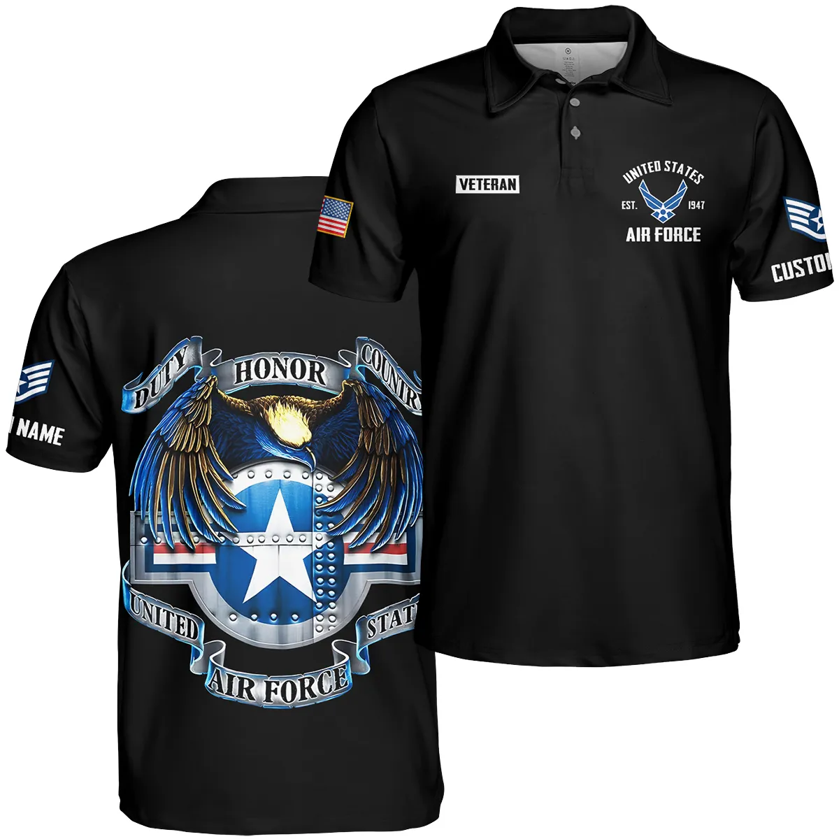 Duty Honor Country Veteran U.S. Air Force Apparel All Over Prints BLVTR180724A2AF - Polo Shirt