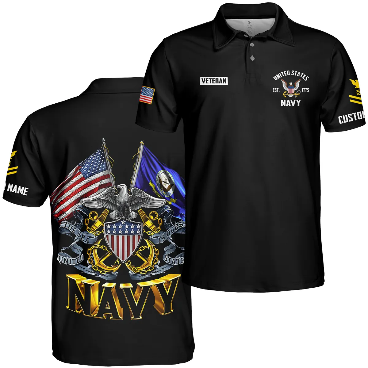 The Sea Is Ours Veteran U.S. Navy Apparel All Over Prints BLVTR180724A3NV - Polo Shirt