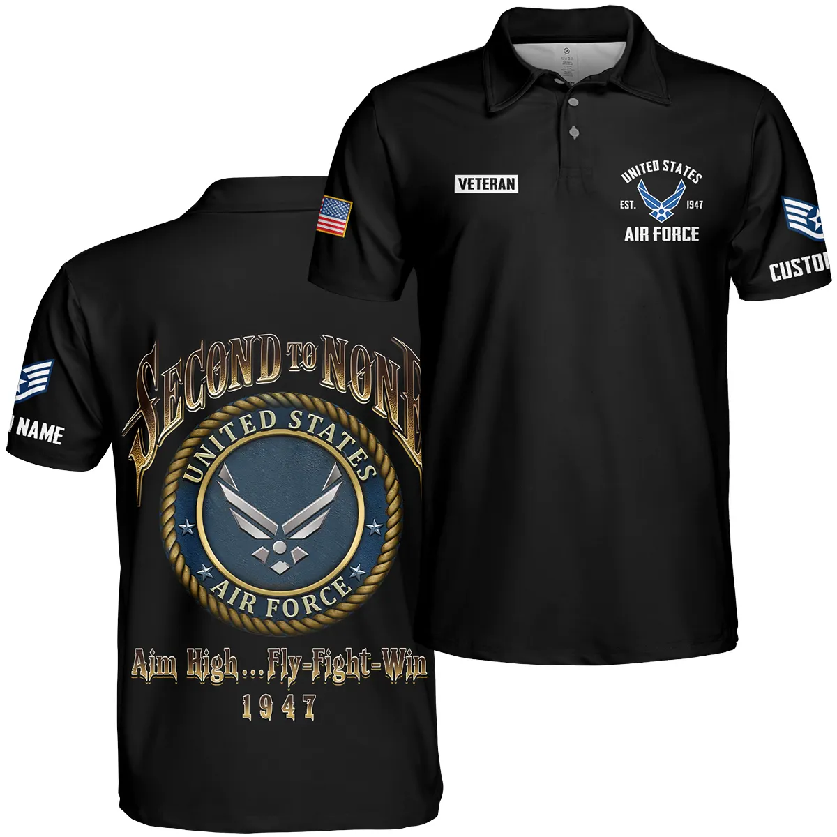 Aim High ... Fly Fight Win 1947 Veteran U.S. Air Force Apparel All Over Prints BLVTR180724A4AF - Polo Shirt