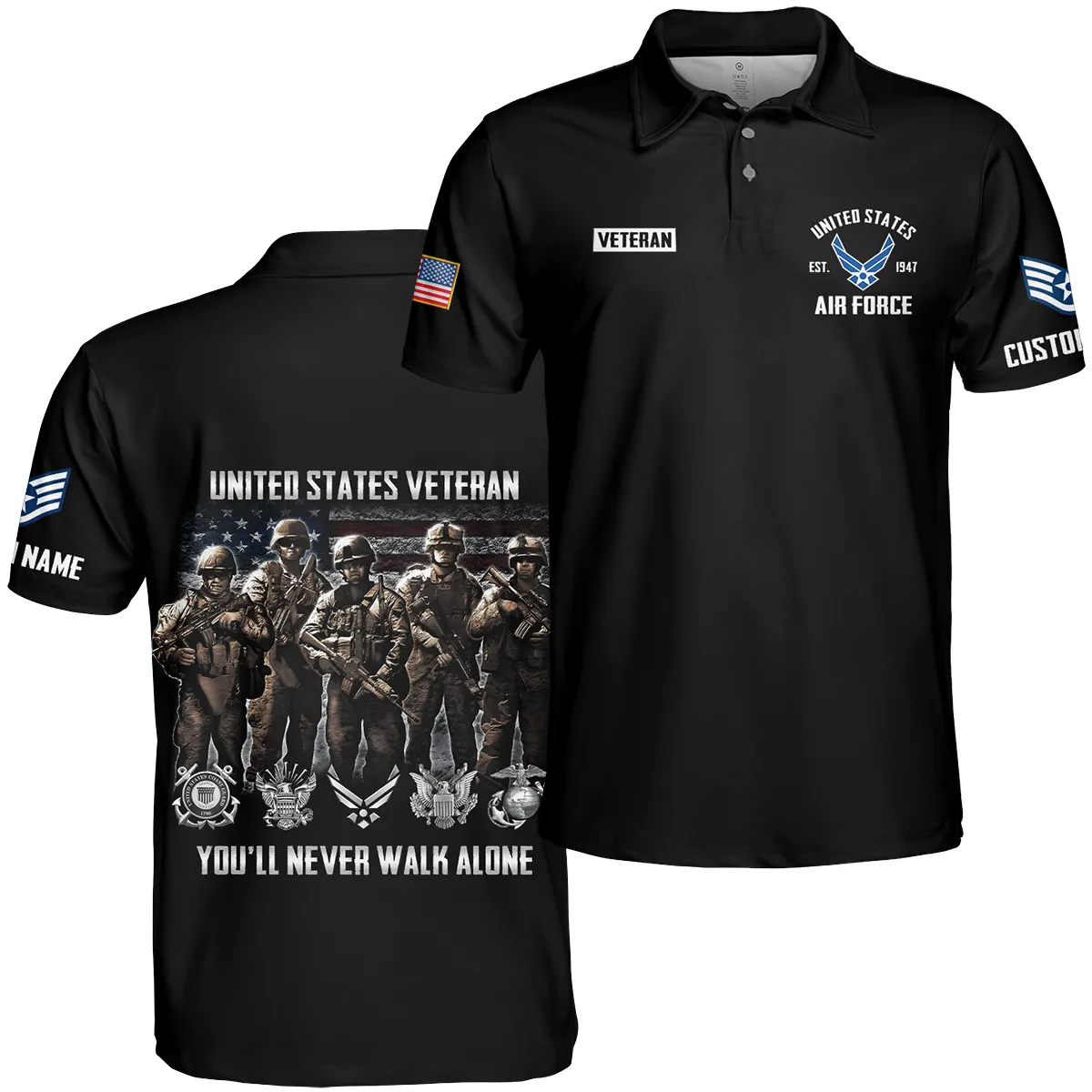 You'll Never Walk Alone Veteran U.S. Air Force Apparel All Over Prints BLVTR190724A1AF - Polo Shirt