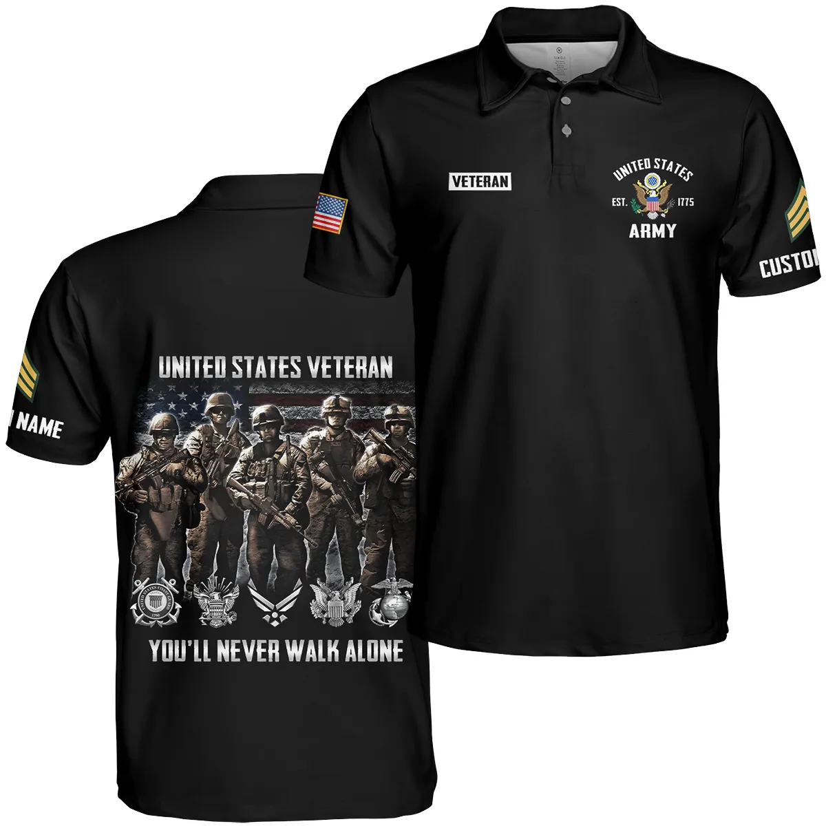 You'll Never Walk Alone Veteran U.S. Army Apparel All Over Prints BLVTR190724A1AM - Polo Shirt