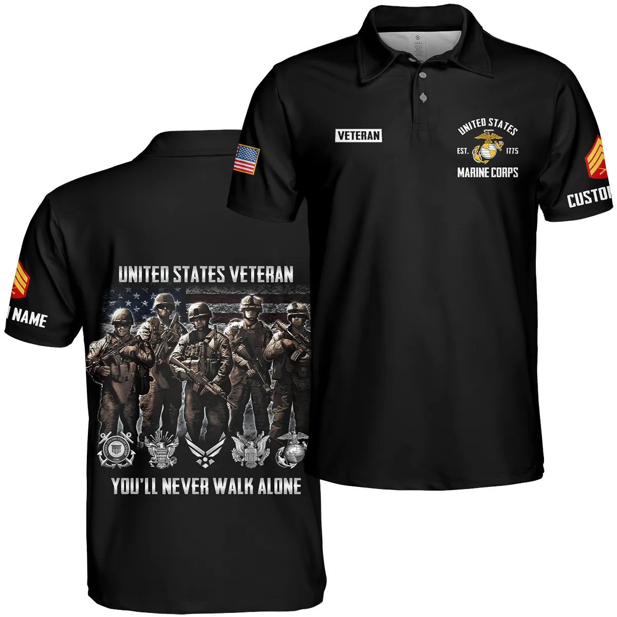 You'll Never Walk Alone Veteran U.S. Marine Corps Apparel All Over Prints BLVTR190724A1MC - Polo Shirt