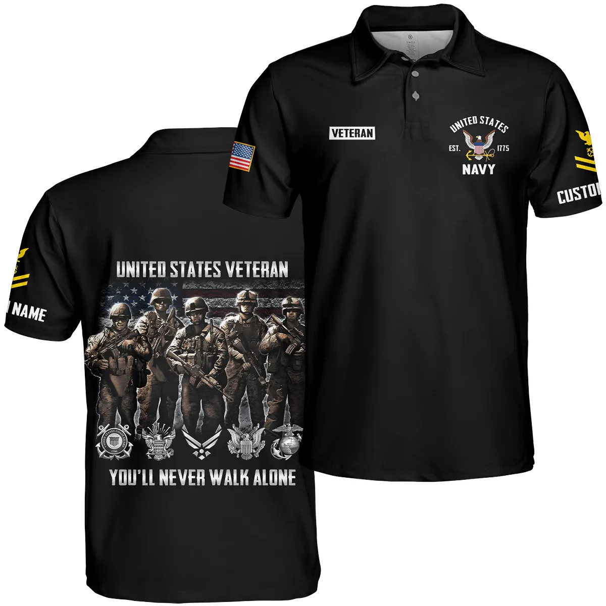 You'll Never Walk Alone Veteran U.S. Navy Apparel All Over Prints BLVTR190724A1NV - Polo Shirt