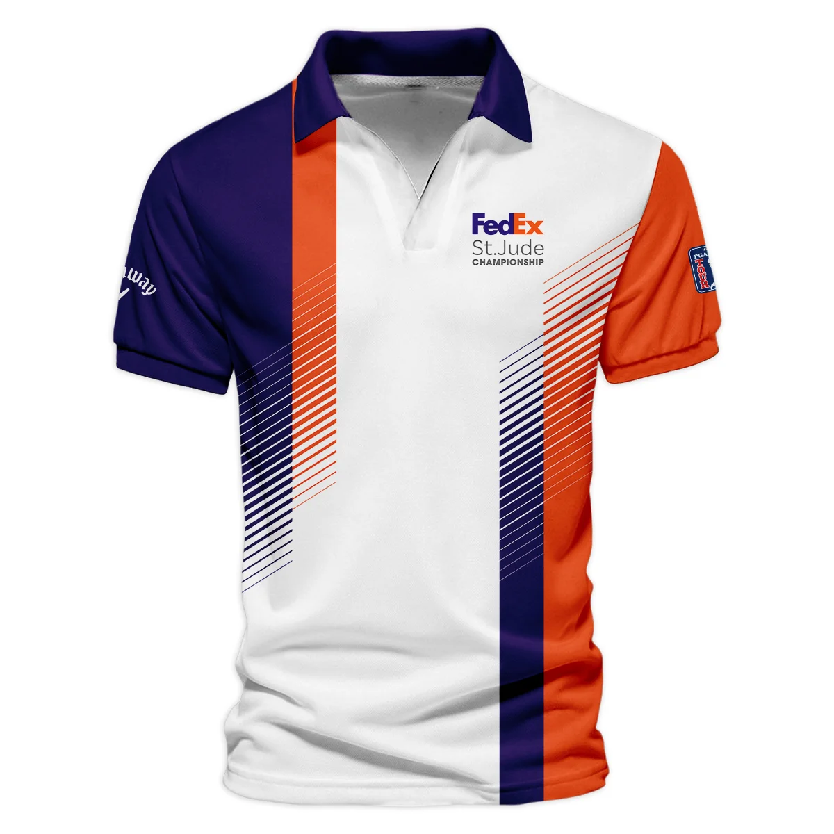 FedEx St. Jude Championship Golf Orange Purple Line White Background Callaway Vneck Polo Shirt All Over Prints  HOFED280524A01CLWZVPL