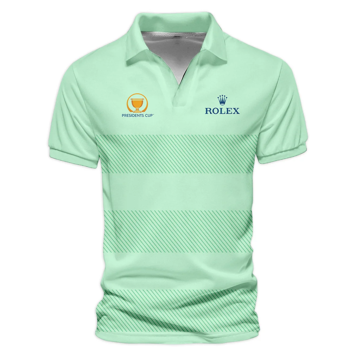 Presidents Cup Golf Lime Green Background Line Pattern  Rolex Vneck Polo Shirt All Over Prints  HOPDC110724A01ROXZVPL