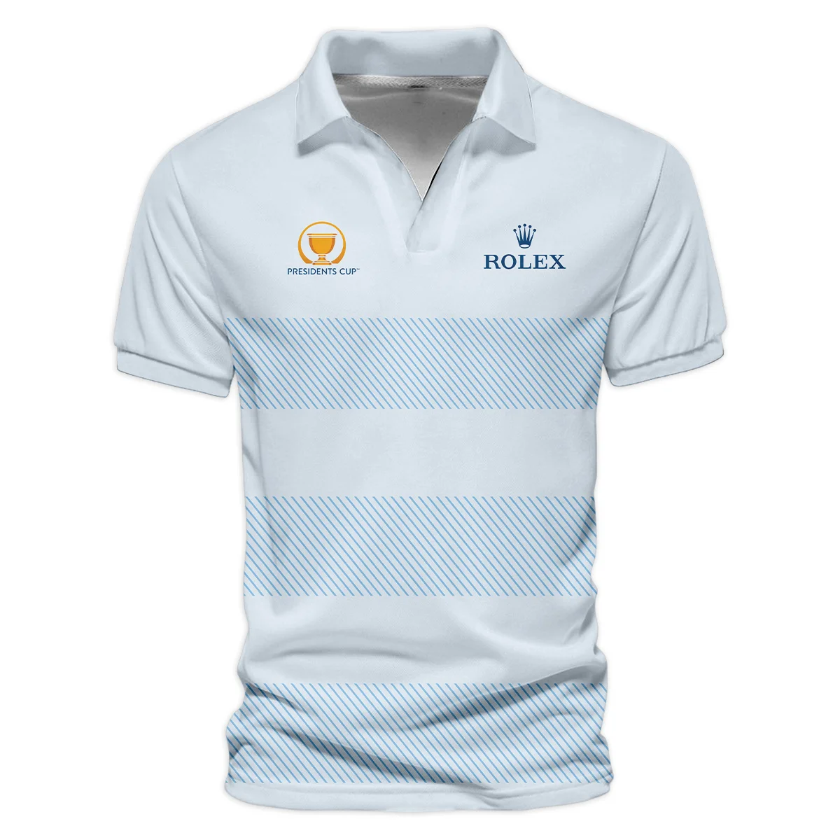 Presidents Cup Golf Light Blue Line Pattern Background Rolex Vneck Polo Shirt All Over Prints  HOPRC100724A02ROXZVPL