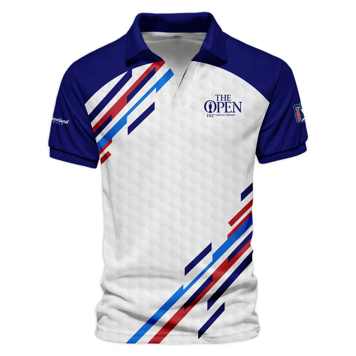 Special Release Cleveland Golf 152nd Open Championship Blue Red Straight Line White Background Vneck Polo Shirt All Over Prints  HOTOP090724A01CLEZVPL