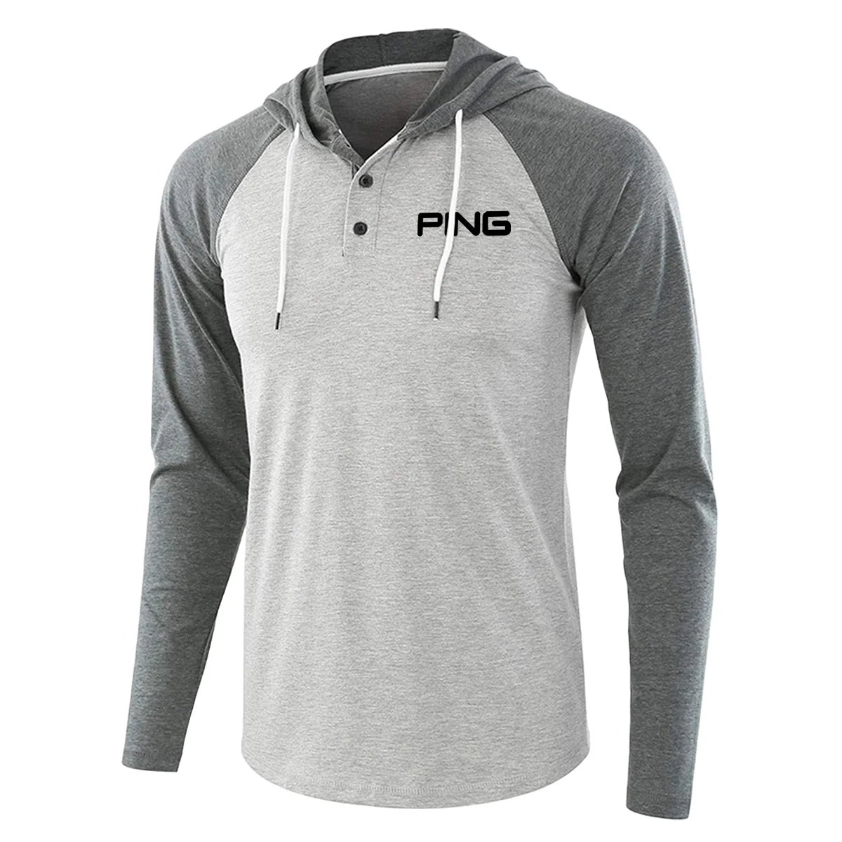 Brand Ping Mens Long Sleeve Solid Color Henley Neck Drawstring Buttoned Hoodie QTBR040724A1PI