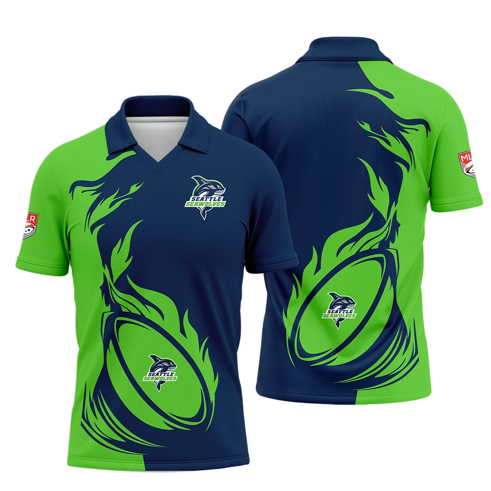 Rugby Fire Color Polo Jersey Seattle Seawolves Major League Rugby All Over Prints QTRB200724A1SEAZPL