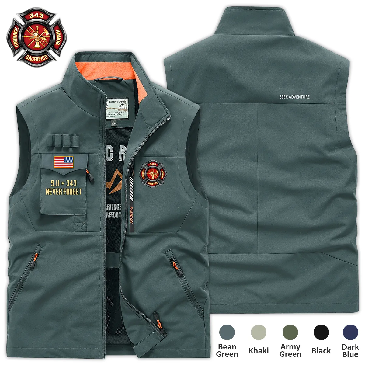 Patriot Day 911 x 343 Never Forget FireFighter Outdoor Sleeveless Vest BLFF130724A1