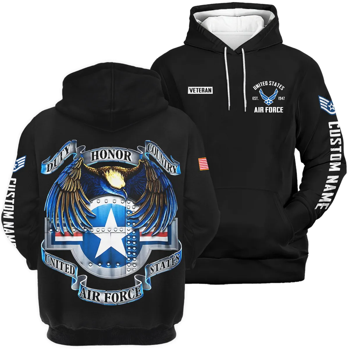 Duty Honor Country Veteran U.S. Air Force Apparel All Over Prints BLVTR180724A2AF - Hoodie