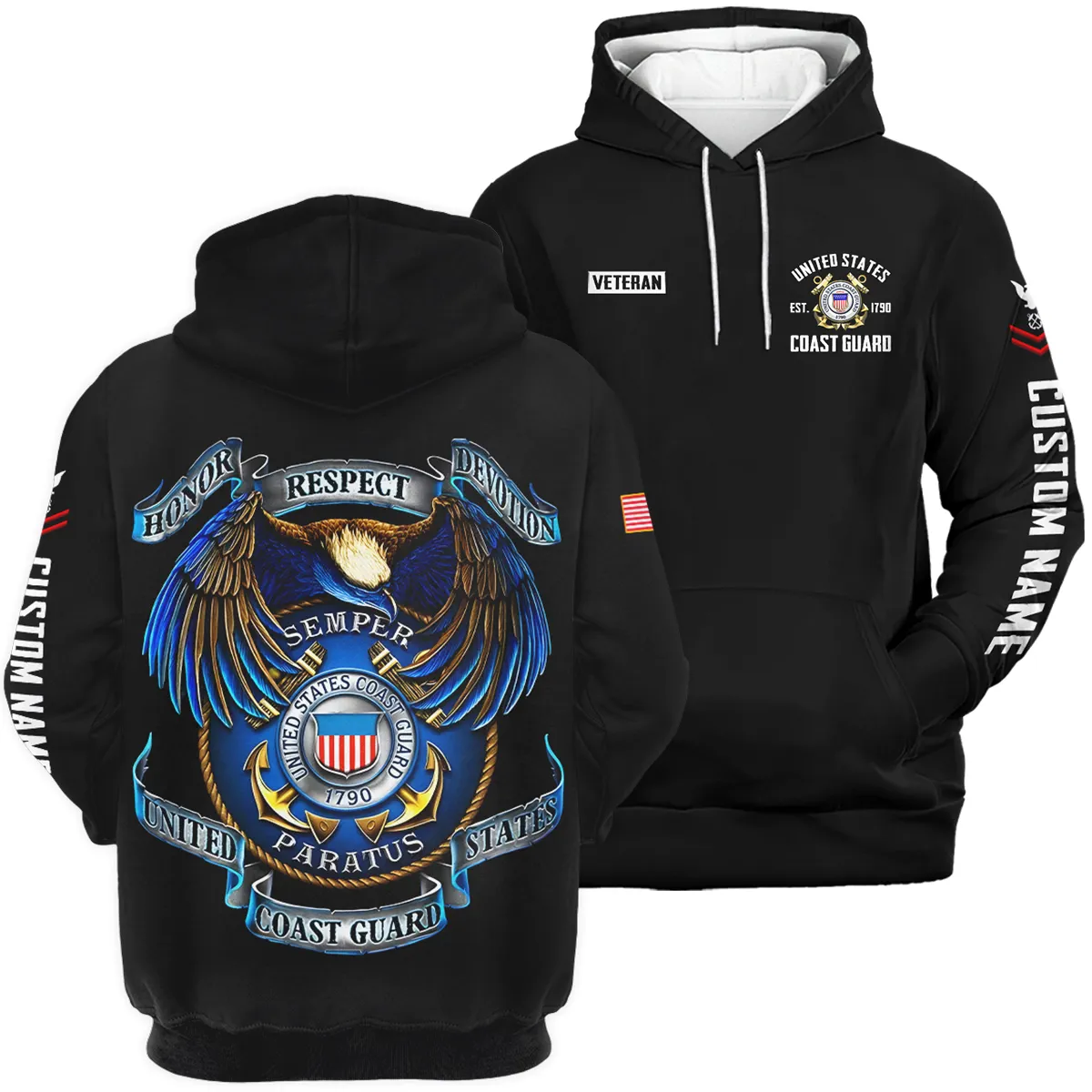 Honor Respect Devotion Veteran U.S. Coast Guard Apparel All Over Prints BLVTR180724A2CG - Hoodie