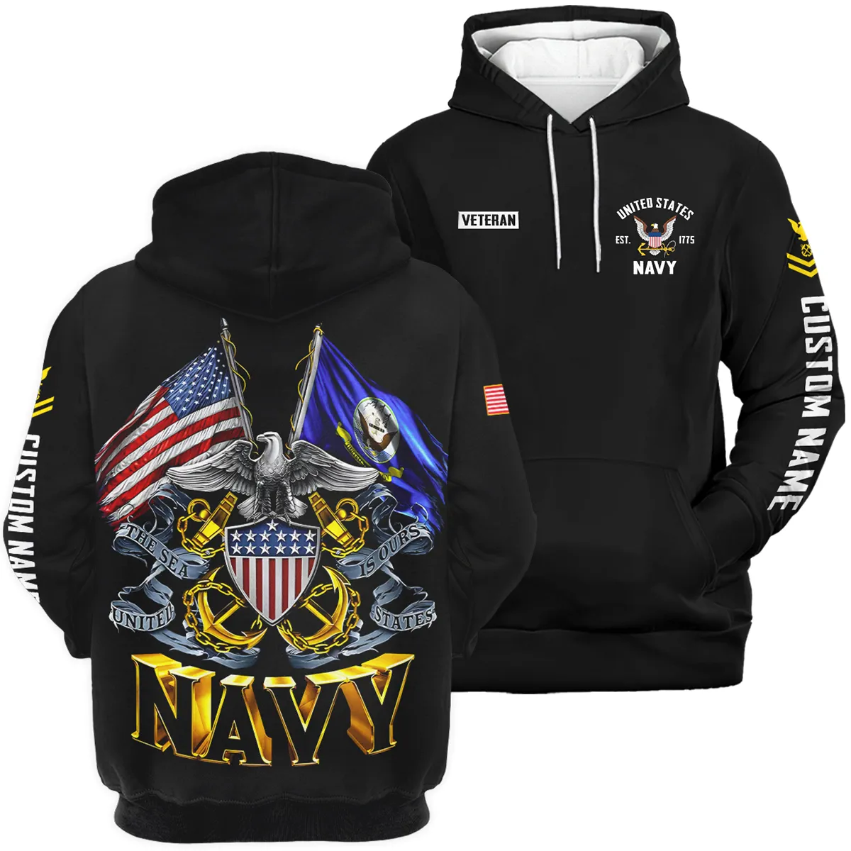 The Sea Is Ours Veteran U.S. Navy Apparel All Over Prints BLVTR180724A3NV - Hoodie