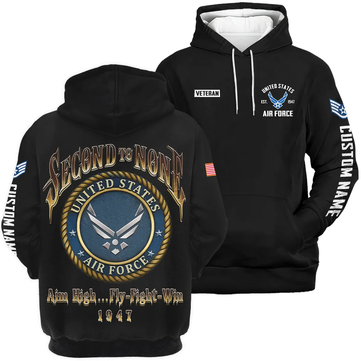 Aim High ... Fly Fight Win 1947 Veteran U.S. Air Force Apparel All Over Prints BLVTR180724A4AF - Hoodie