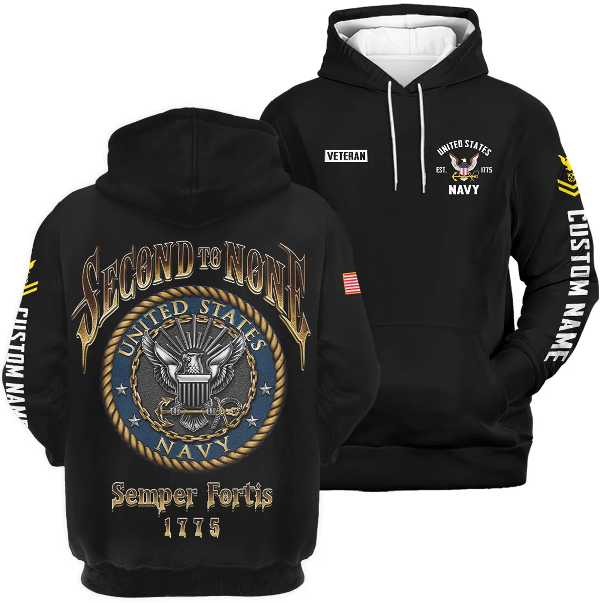 Semper Fortis 1775 Veteran U.S. Navy Apparel All Over Prints BLVTR180724A4NV - Hoodie