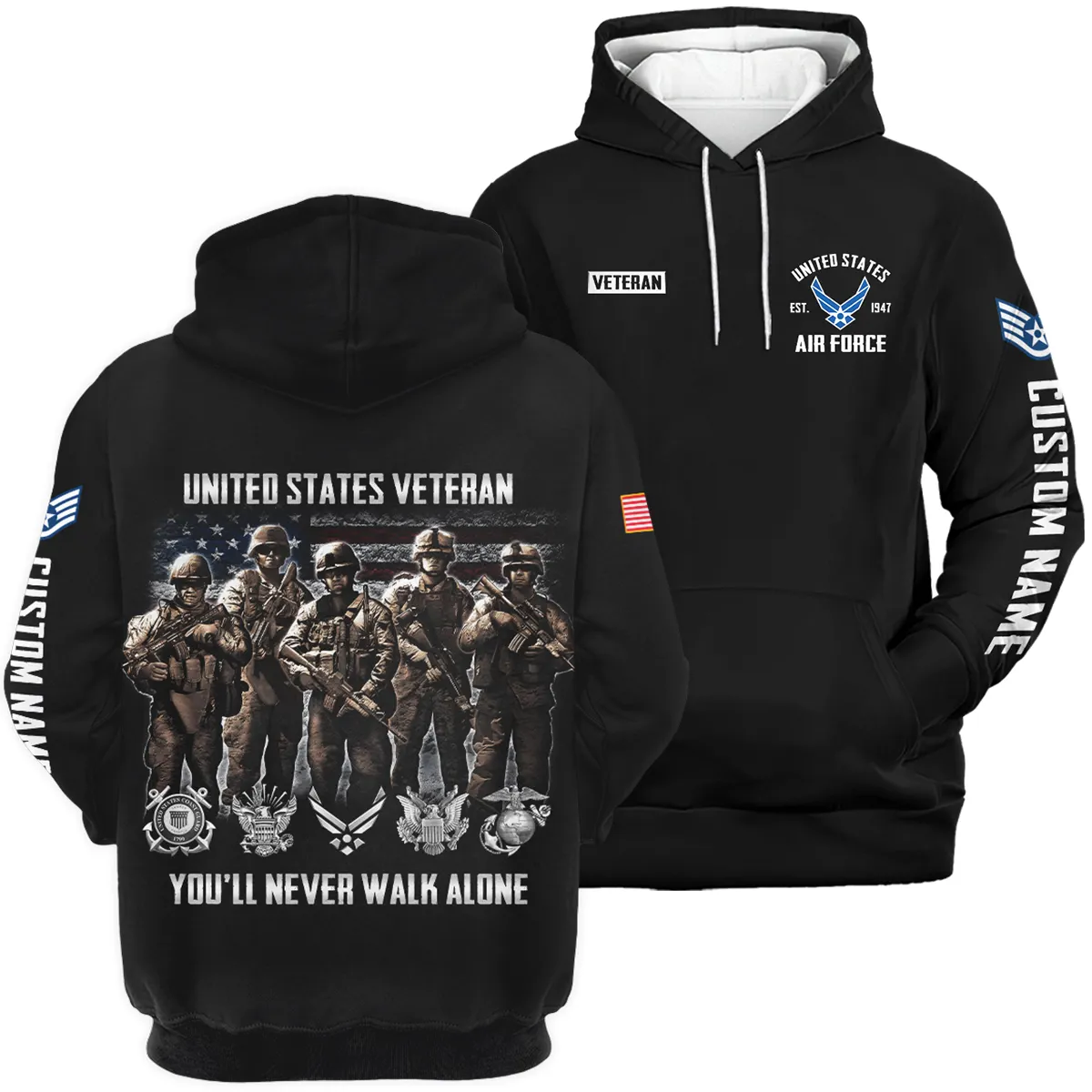 You'll Never Walk Alone Veteran U.S. Air Force Apparel All Over Prints BLVTR190724A1AF - Hoodie