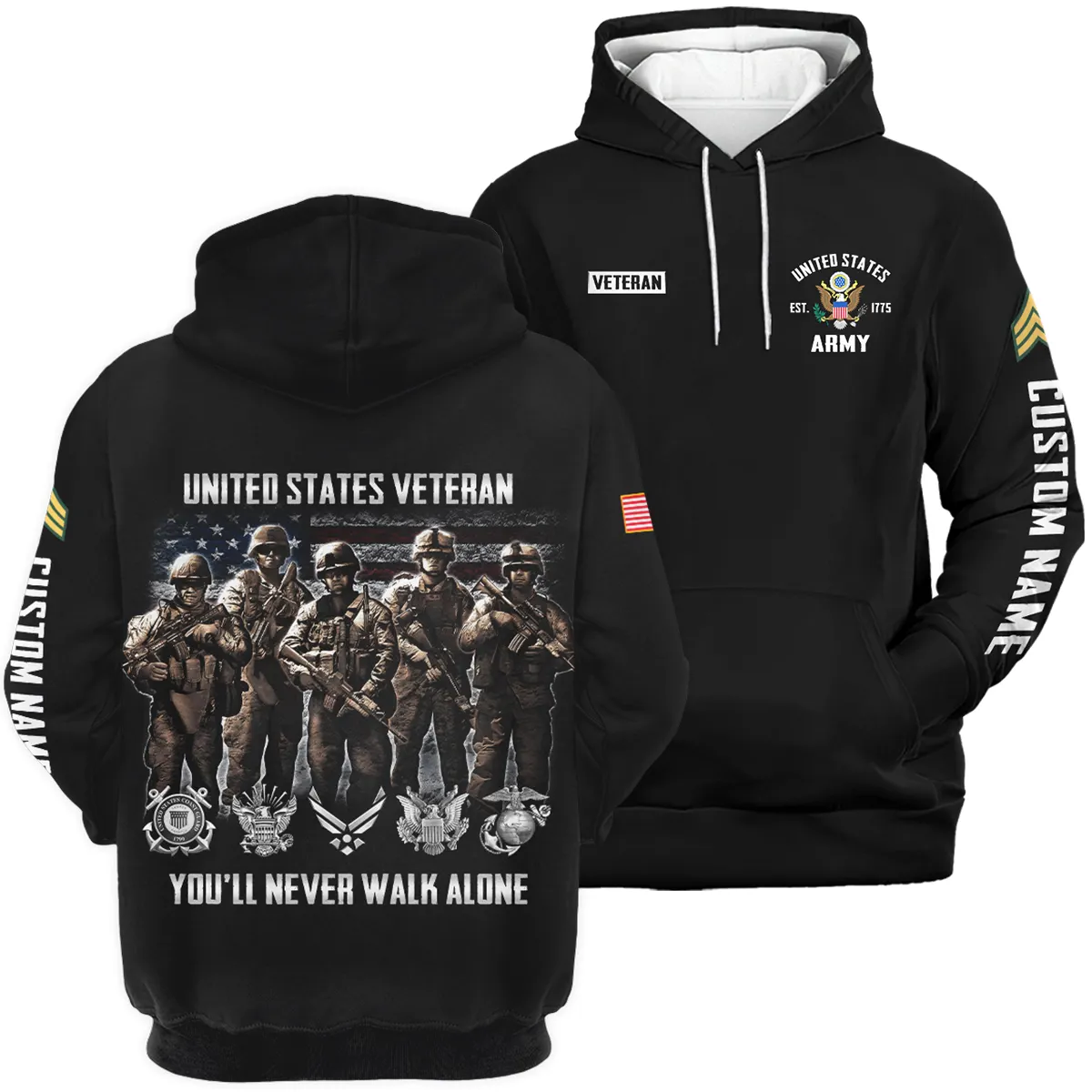 You'll Never Walk Alone Veteran U.S. Army Apparel All Over Prints BLVTR190724A1AM - Hoodie