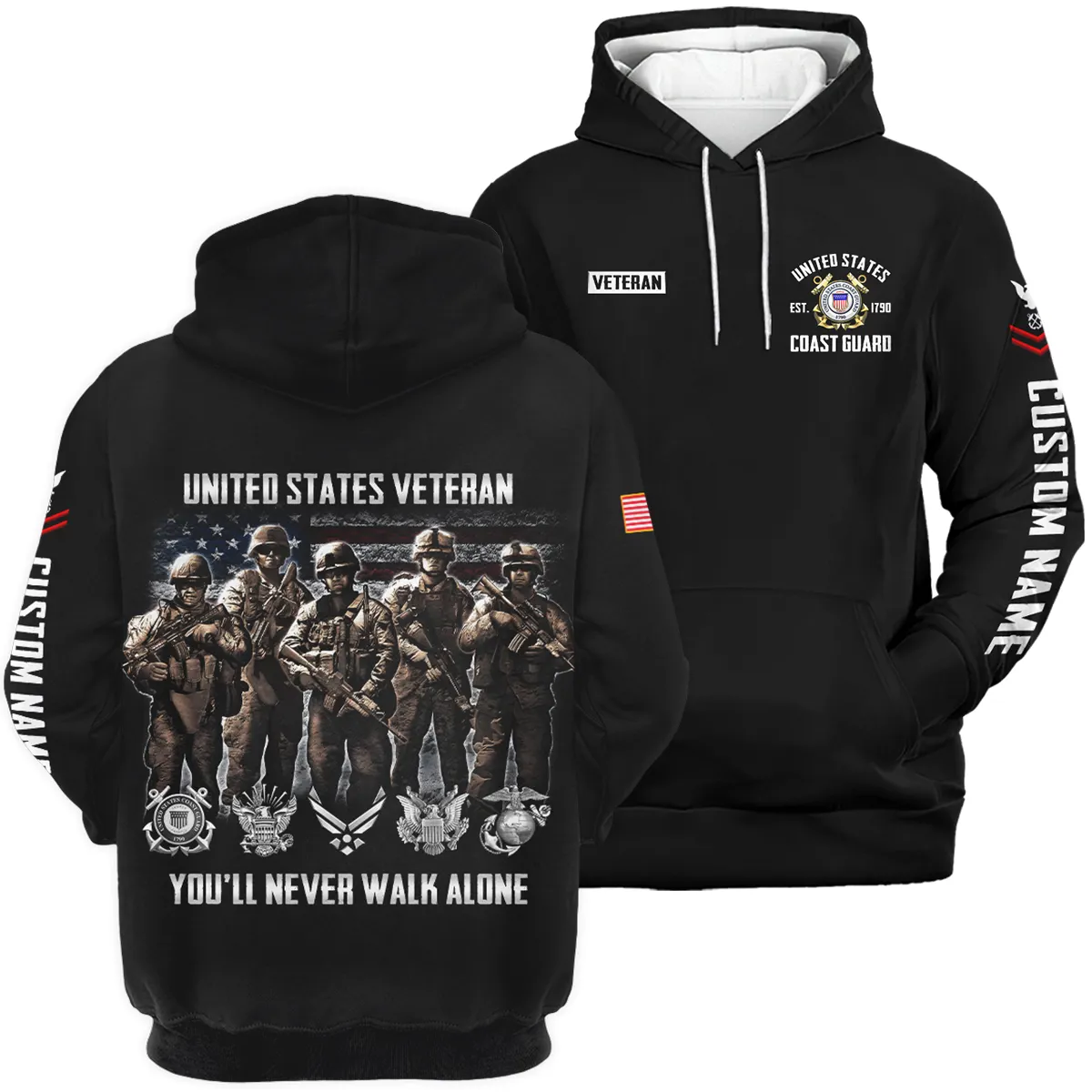 You'll Never Walk Alone Veteran U.S. Coast Guard Apparel All Over Prints BLVTR190724A1CG - Hoodie