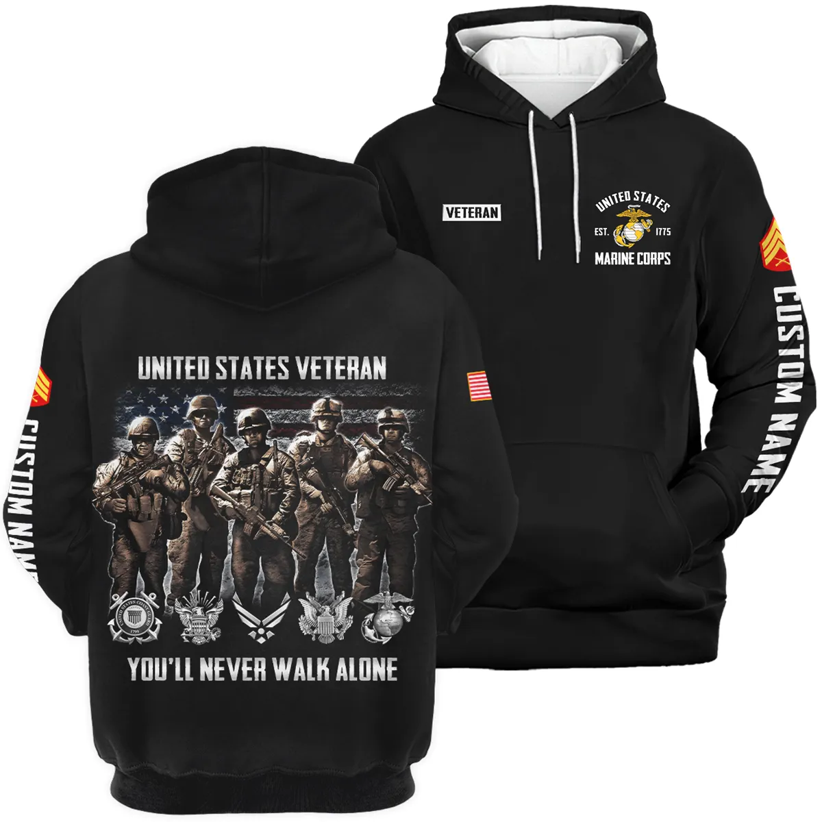 You'll Never Walk Alone Veteran U.S. Marine Corps Apparel All Over Prints BLVTR190724A1MC - Hoodie