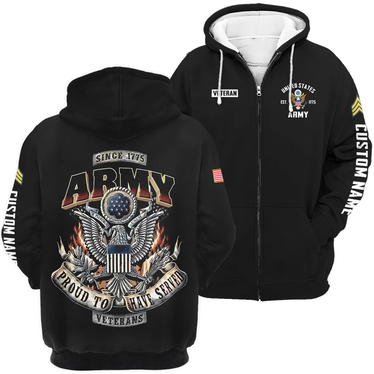 Proud To Have Served Veteran U.S. Army Apparel All Over Prints BLVTR180724A1AM - Zip Hoodie