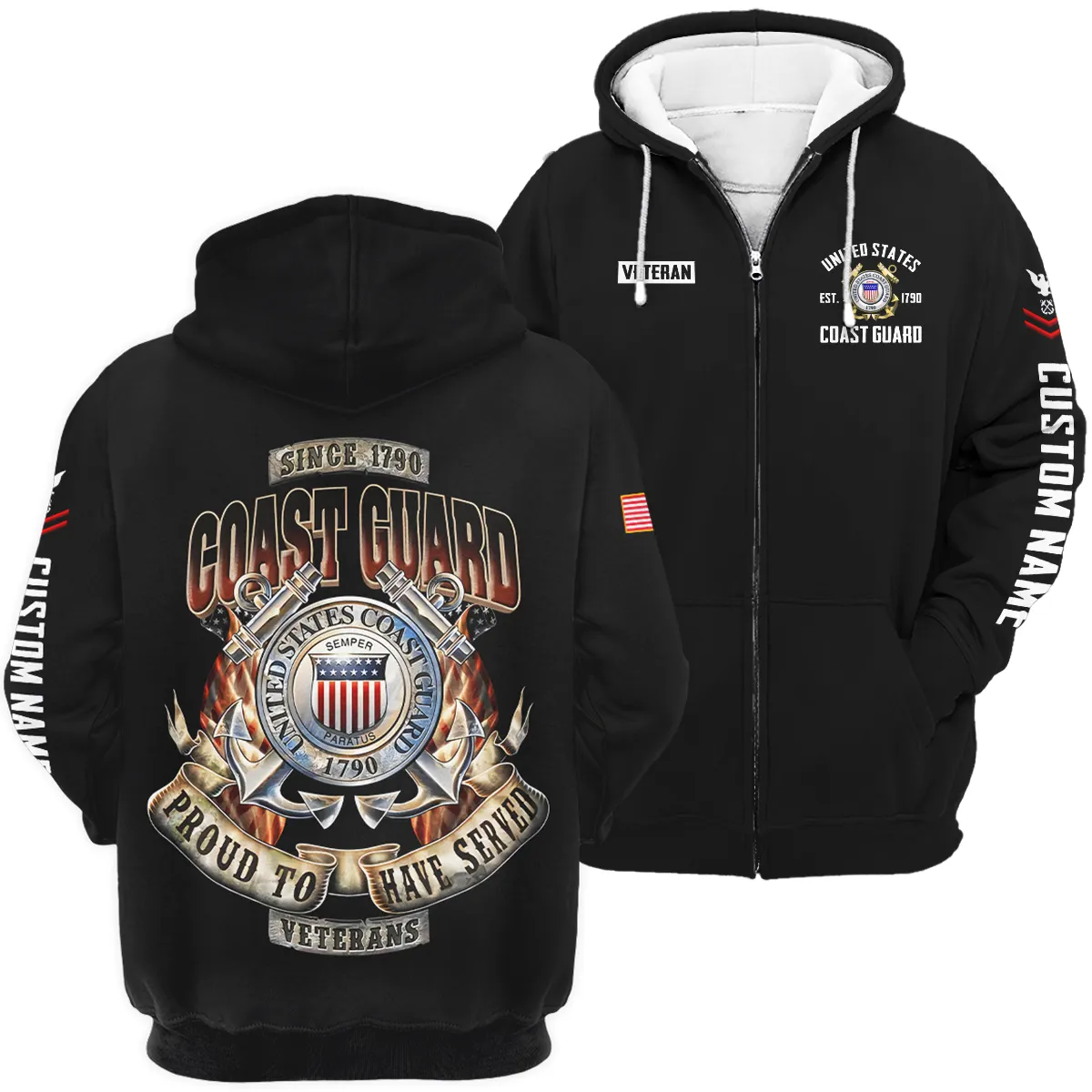 Proud To Have Served Veteran U.S. Coast Guard Apparel All Over Prints BLVTR180724A1CG - Zip Hoodie