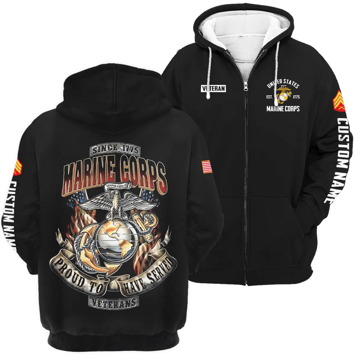 Proud To Have Served Veteran U.S. Marine Corps Apparel All Over Prints BLVTR180724A1MC - Zip Hoodie