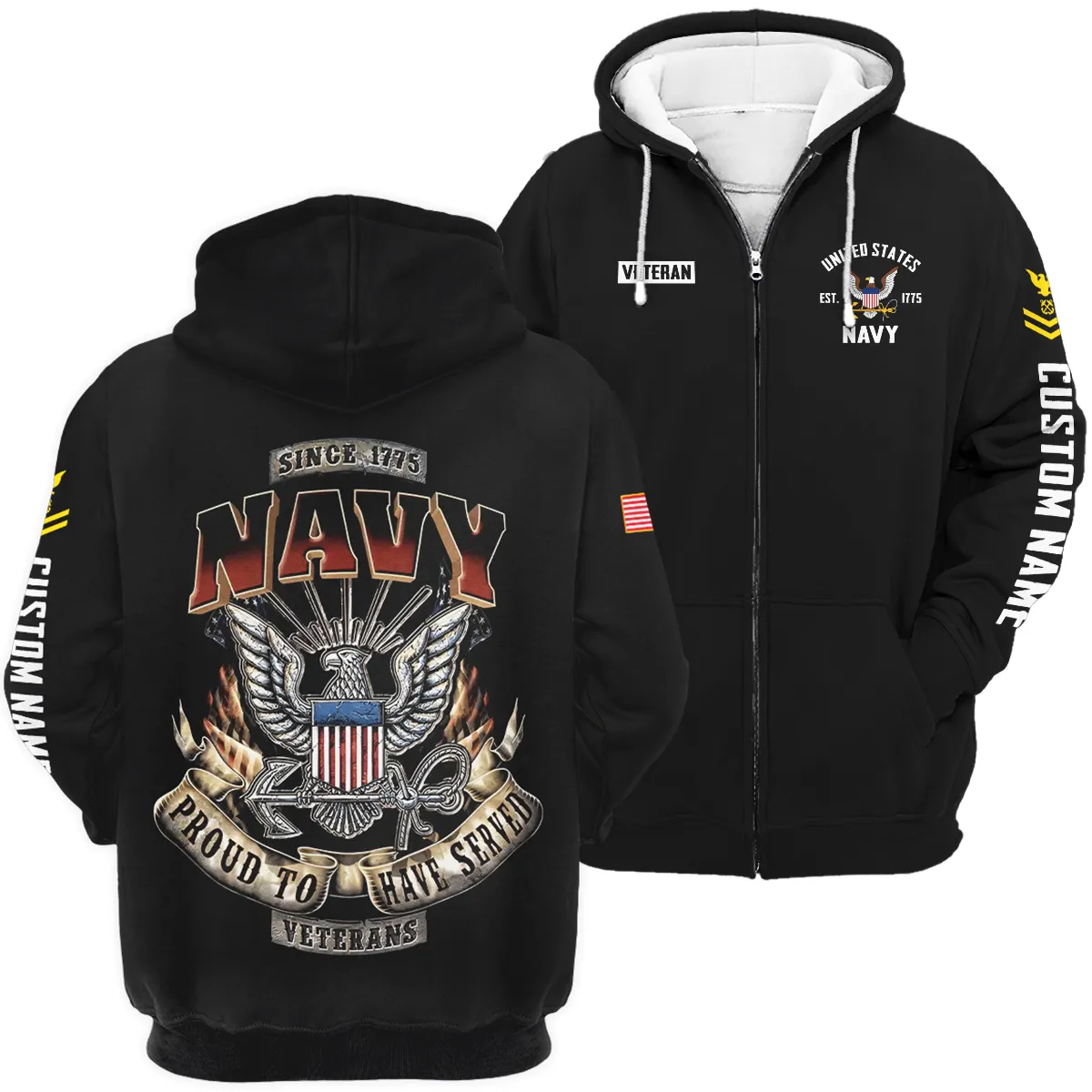 Proud To Have Served Veteran U.S. Navy Apparel All Over Prints BLVTR180724A1NV - Zip Hoodie