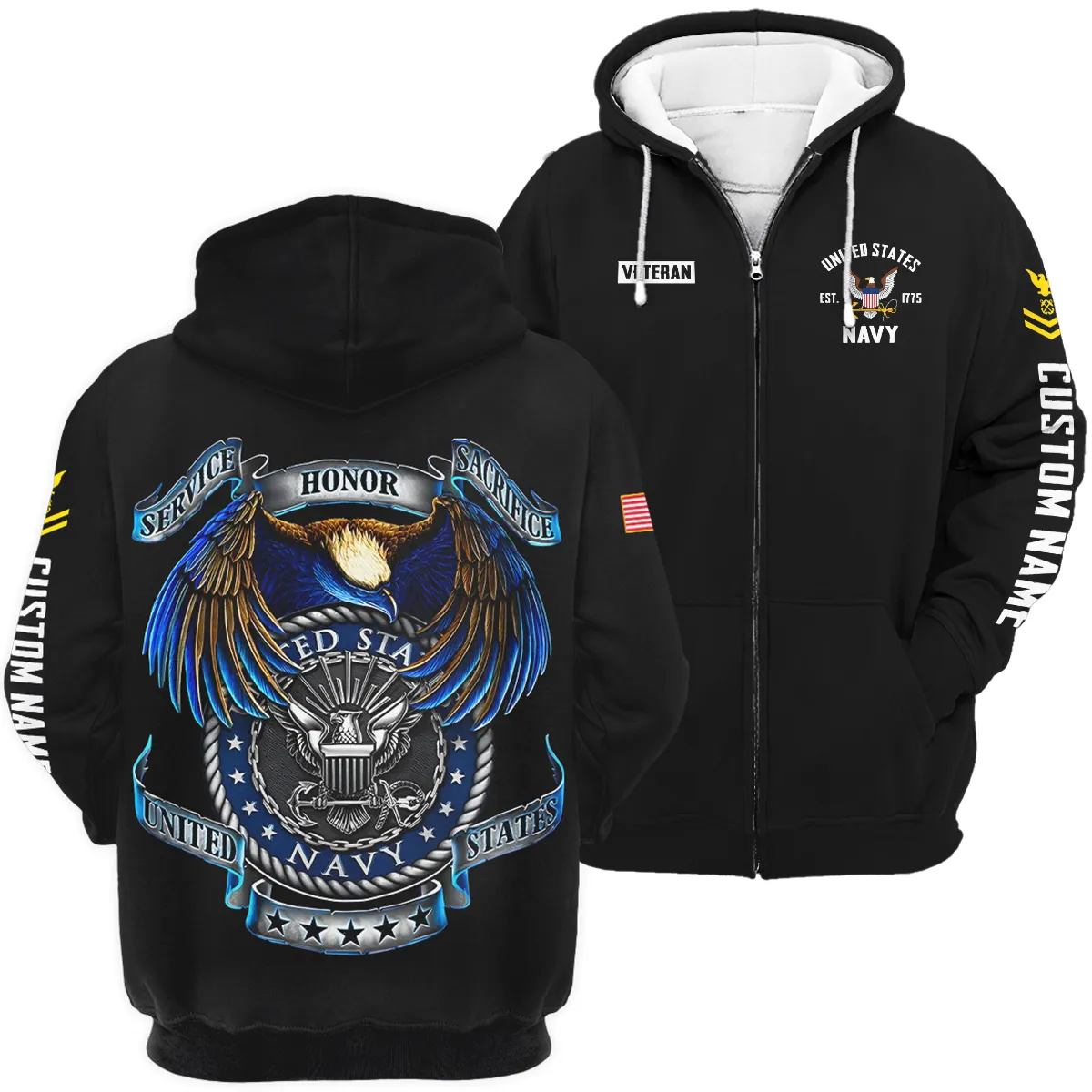 Service Honor Sacrifice Veteran U.S. Navy Apparel All Over Prints BLVTR180724A2NV - Zip Hoodie