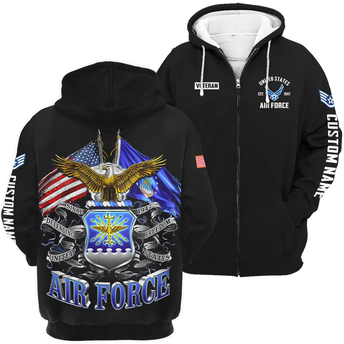 Defending Freedom Veteran U.S. Air Force Apparel All Over Prints BLVTR180724A3AF - Zip Hoodie