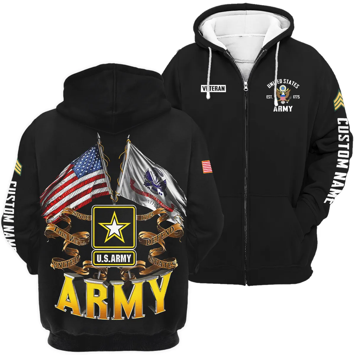 This We'll Defend Veteran U.S. Army Apparel All Over Prints BLVTR180724A3AM - Zip Hoodie