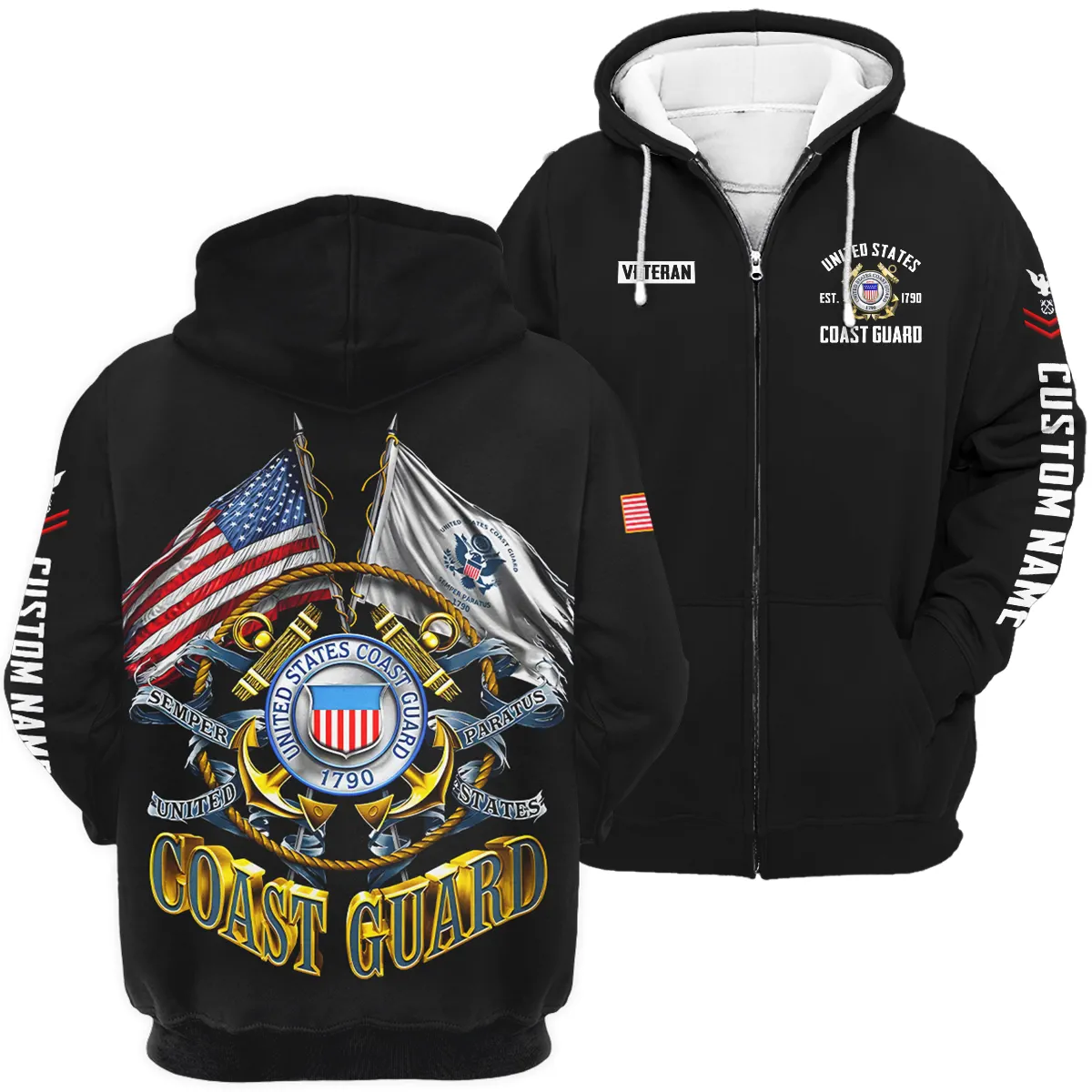 Semper Paratus Veteran U.S. Coast Guard Apparel All Over Prints BLVTR180724A3CG - Zip Hoodie