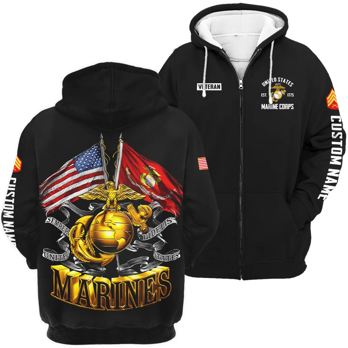 Semper Fidelis Veteran U.S. Marine Corps Apparel All Over Prints BLVTR180724A3MC - Zip Hoodie